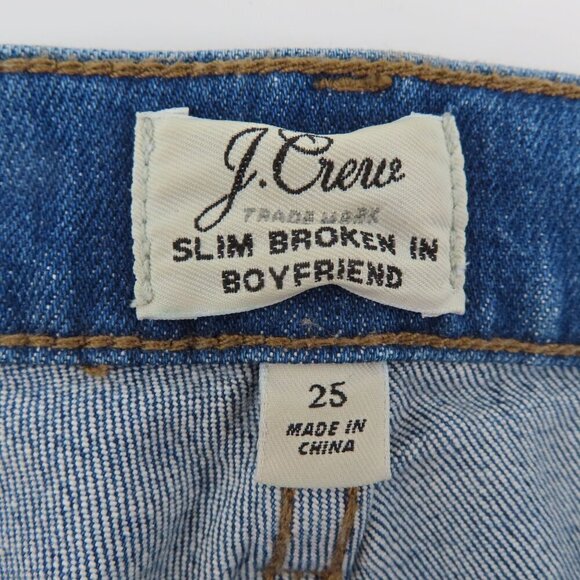 J Crew Women 25 Slim Broken In Boyfriend Distressed Medium Wash Blue Denim Jeans - Picture 7 of 13